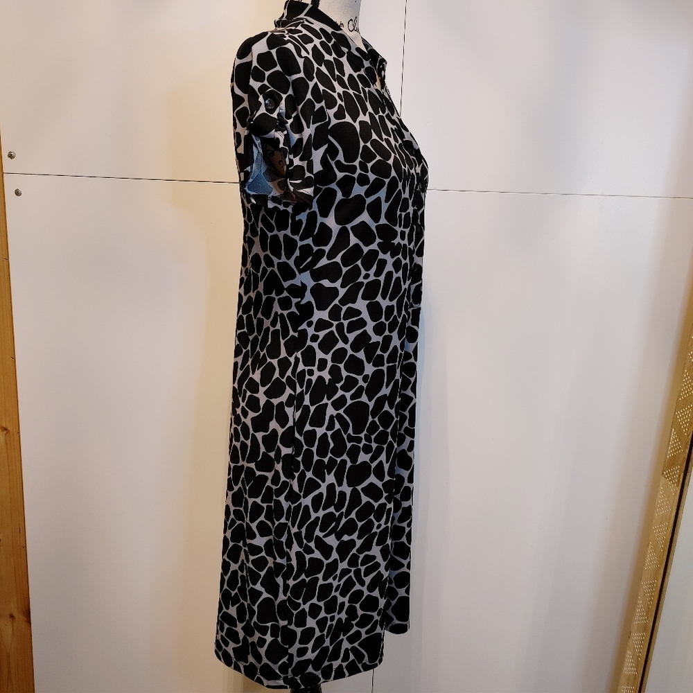 Enfocus Studio Animal Print Dress Size 8 Black Gray Button Front Casual Work - Picture 7 of 9